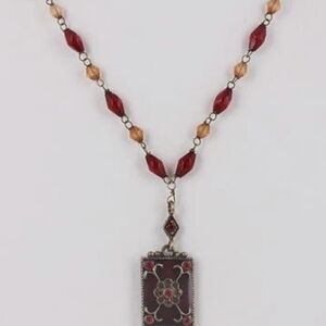 COSTUME VINTAGE RED ENAMEL & STONES NECKLACE FASHION 16"